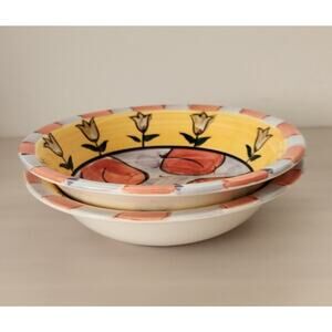 Set of 2 Emerald Collection Fruit & Floral Designed 8" Multipurpose Bowls (M2)